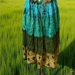 Chic Teal and Tan Midi Skirt